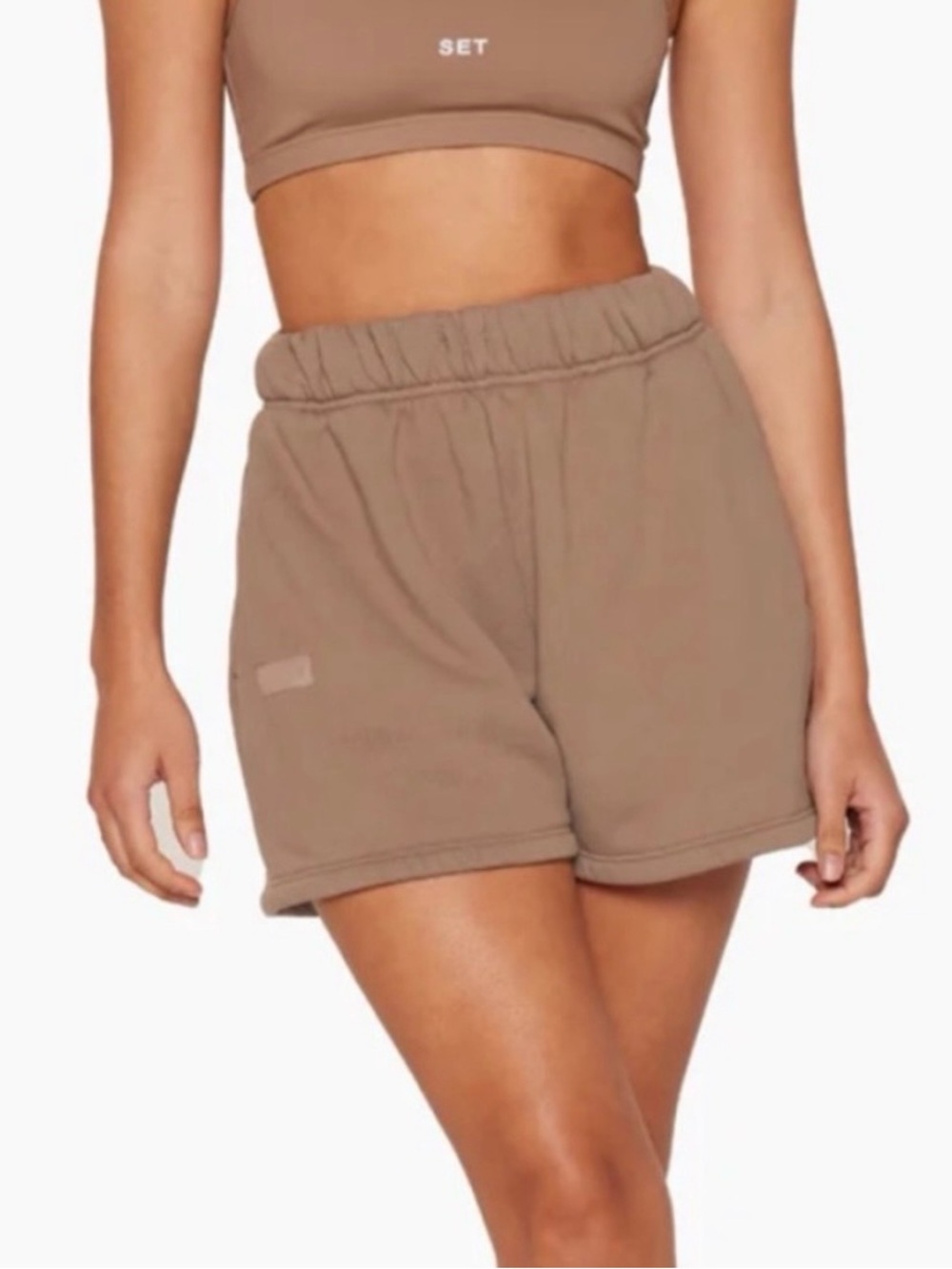 Set Active Women's High-Waist Fleece Shorts in Taupe